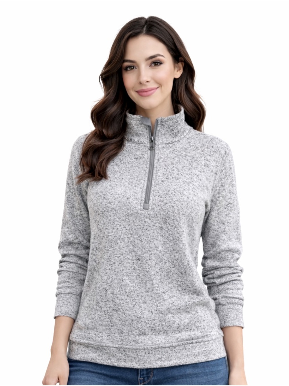 Eddie Bauer Women's Heather Gray Quarter-Zip Sweatshirt